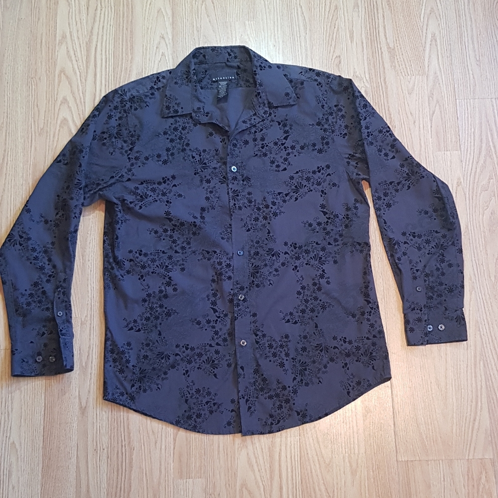 Attention Black Flocked Long Sleeve Button Shirt